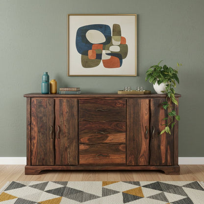 72" Dark Brown Solid Wood Live Edge Three Drawer Sideboard With Four Doors HomeRoots