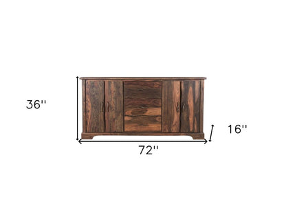 72" Dark Brown Solid Wood Live Edge Three Drawer Sideboard With Four Doors HomeRoots