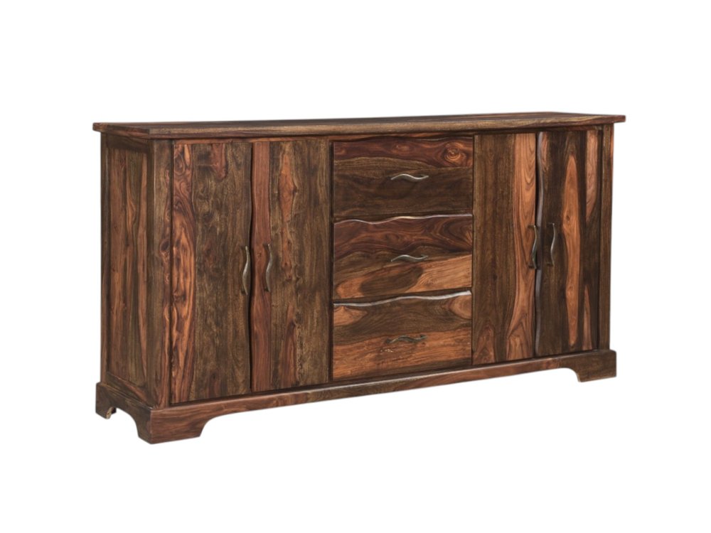 72" Dark Brown Solid Wood Live Edge Three Drawer Sideboard With Four Doors HomeRoots