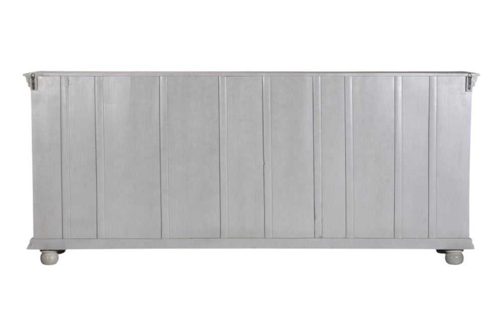 102" Gray Distressed Solid Wood Carved Floral Four Drawer Sideboard With Four Doors HomeRoots