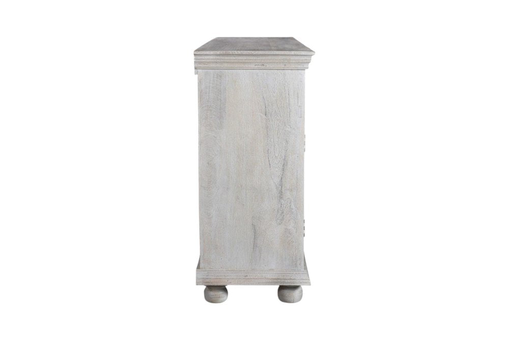 102" Gray Distressed Solid Wood Carved Floral Four Drawer Sideboard With Four Doors HomeRoots