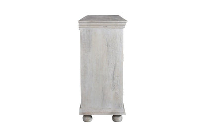 102" Gray Distressed Solid Wood Carved Floral Four Drawer Sideboard With Four Doors HomeRoots