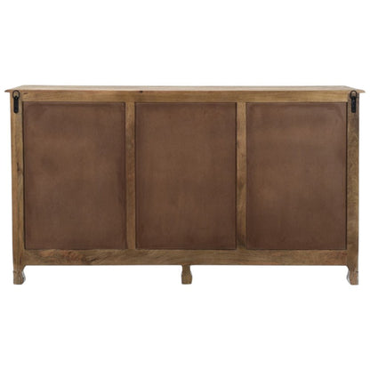 66" White Distressed Solid Wood Carved Floral Six Drawer Sideboard With Two Doors HomeRoots