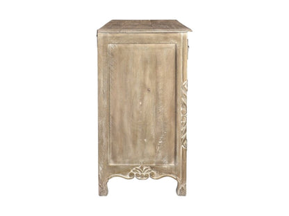 66" Gray Distressed Solid Wood Carved Floral Six Drawer Sideboard with Two Doors HomeRoots