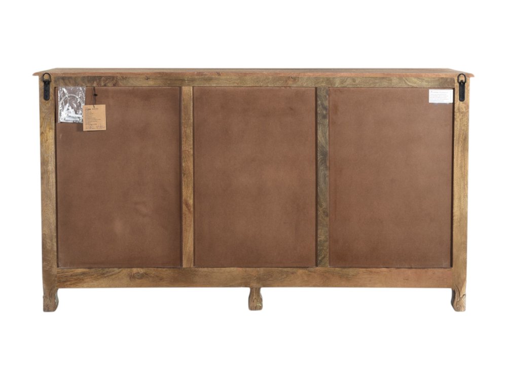 66" Gray Distressed Solid Wood Carved Floral Six Drawer Sideboard with Two Doors HomeRoots