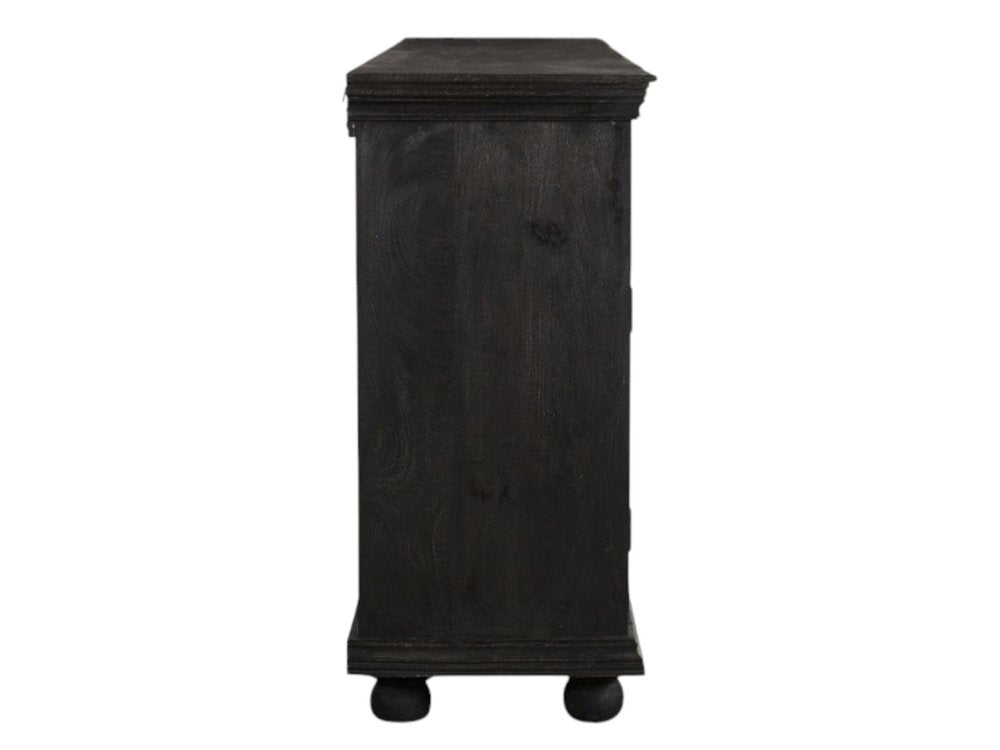102" Gray Distressed Solid Wood Carved Floral Four Drawer Sideboard With Four Doors HomeRoots