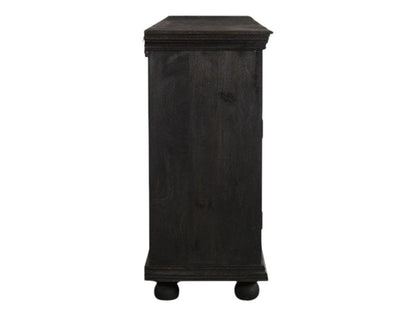 102" Gray Distressed Solid Wood Carved Floral Four Drawer Sideboard With Four Doors HomeRoots
