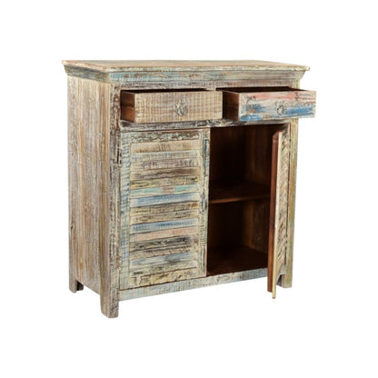 44" White Distressed Reclaimed Wood Shutter Style Two Drawer Sideboard With Two Doors HomeRoots