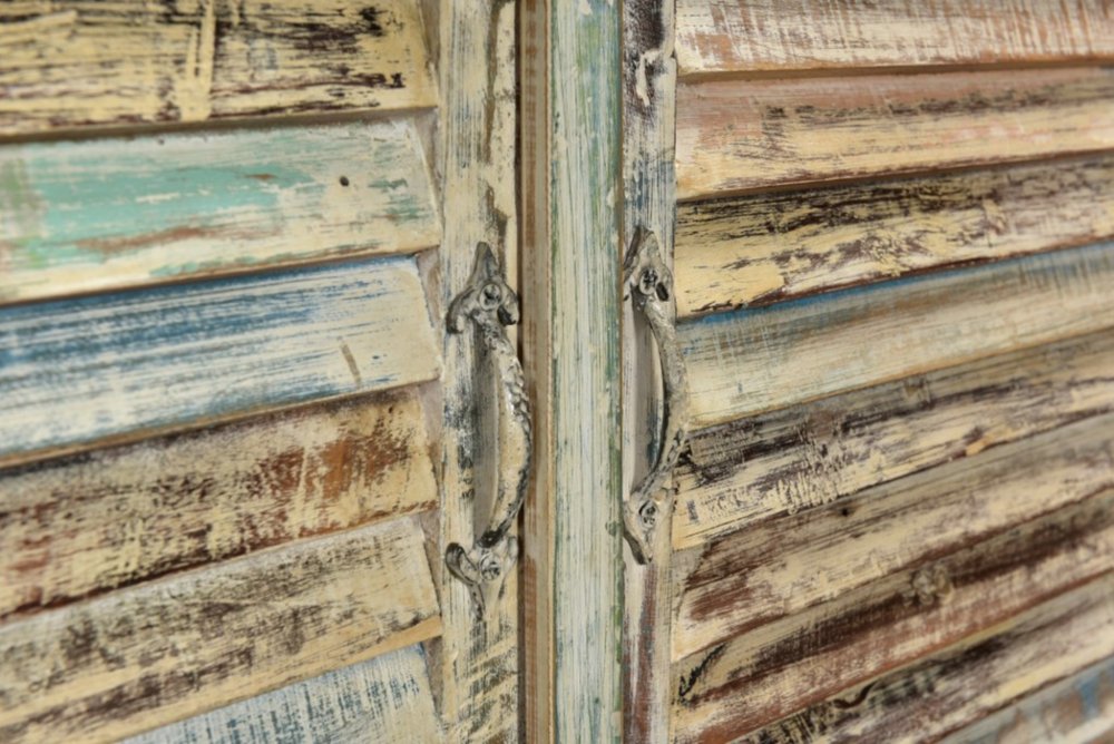 44" White Distressed Reclaimed Wood Shutter Style Two Drawer Sideboard With Two Doors HomeRoots