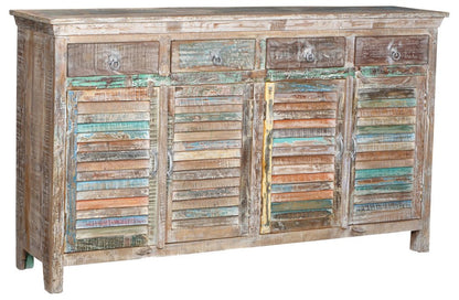 72" Natural And Rainbow Reclaimed Wood Shutter Style Sideboard with Four Doors HomeRoots