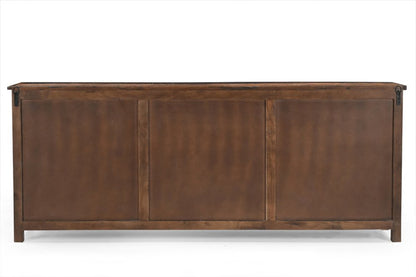 84" Dark Brown Distressed Reclaimed Wood Paneled Sideboard with Six Doors HomeRoots