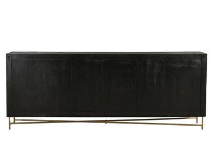 95" Black Distressed Solid Wood Carved Geometric Sideboard with Six Doors HomeRoots