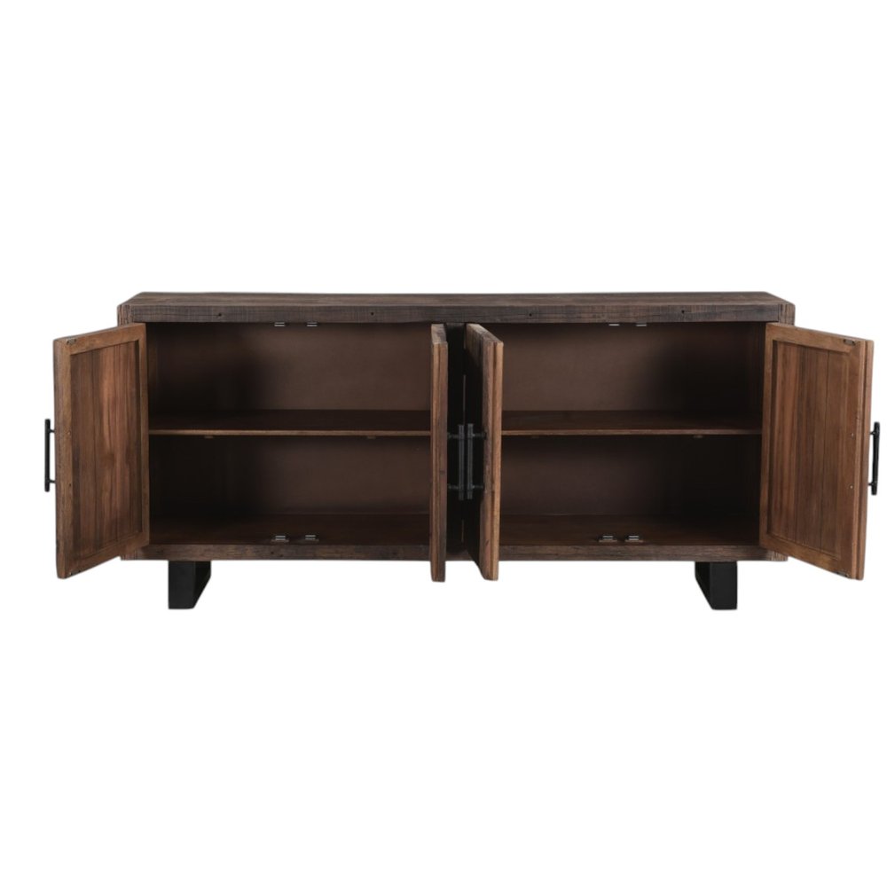 78" Dark Brown Distressed Reclaimed Wood Sideboard With Four Doors — view 3