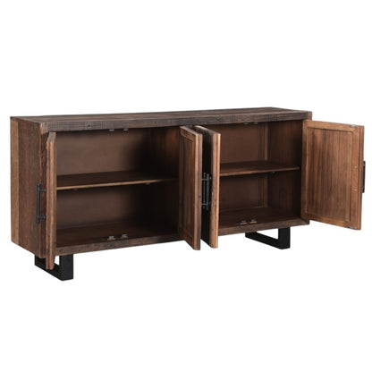 78" Dark Brown Distressed Reclaimed Wood Sideboard With Four Doors HomeRoots