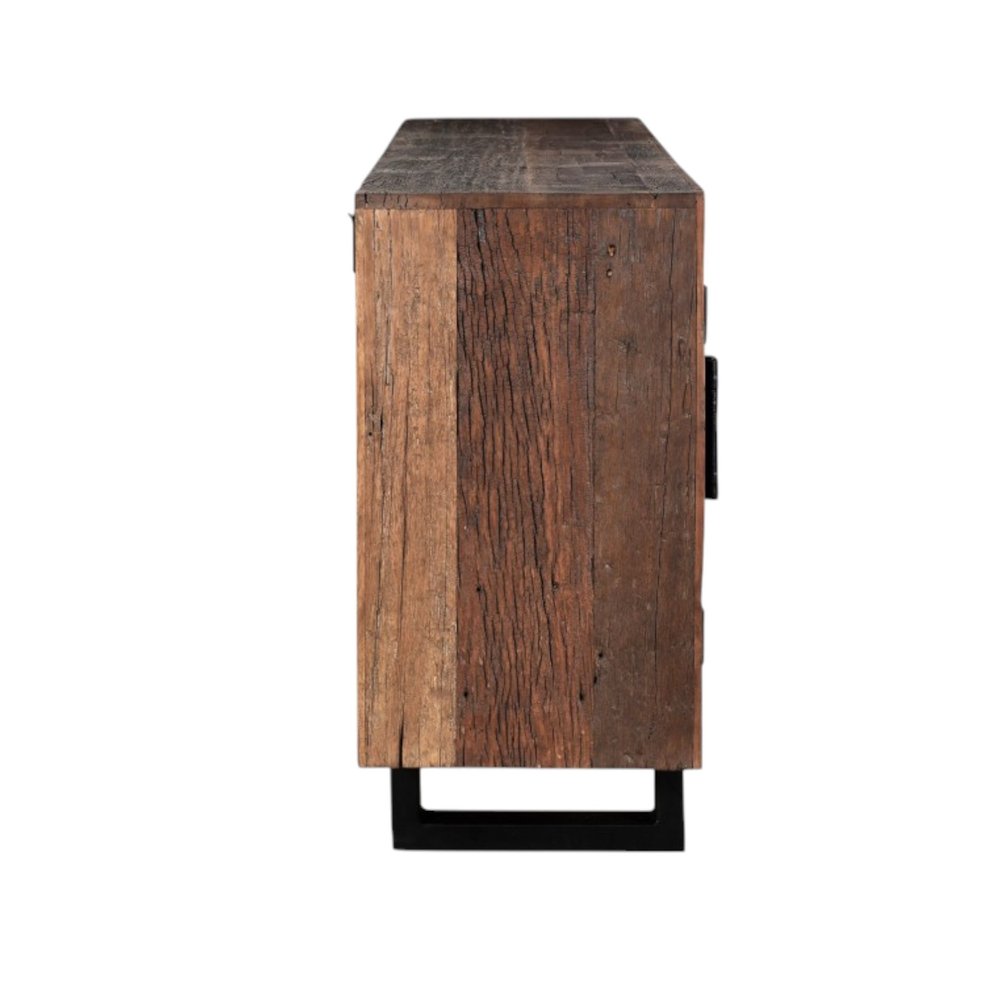 78" Dark Brown Distressed Reclaimed Wood Sideboard With Four Doors HomeRoots