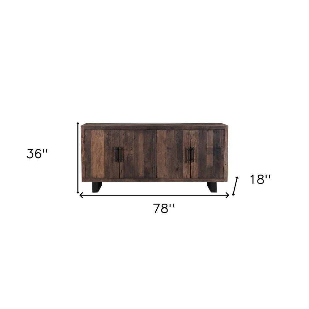 78" Dark Brown Distressed Reclaimed Wood Sideboard With Four Doors — view 7