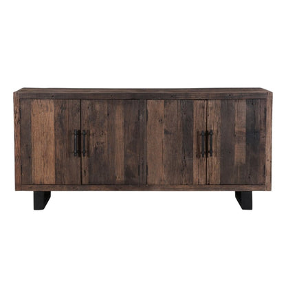 78" Dark Brown Distressed Reclaimed Wood Sideboard With Four Doors