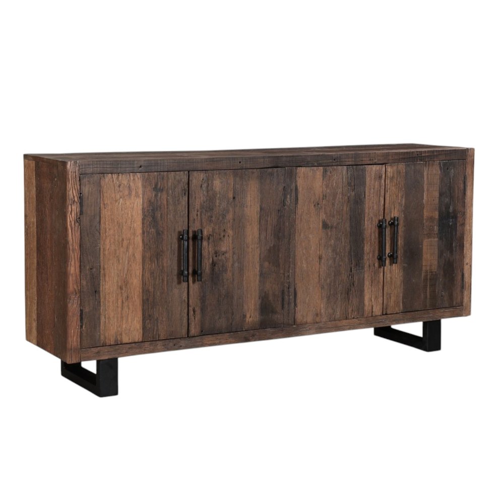 78" Dark Brown Distressed Reclaimed Wood Sideboard With Four Doors — view 2