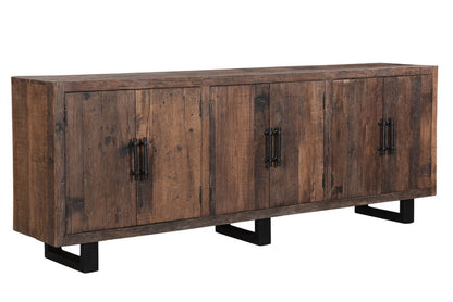 100" Dark Brown Distressed Reclaimed Wood Sideboard with Six Doors HomeRoots