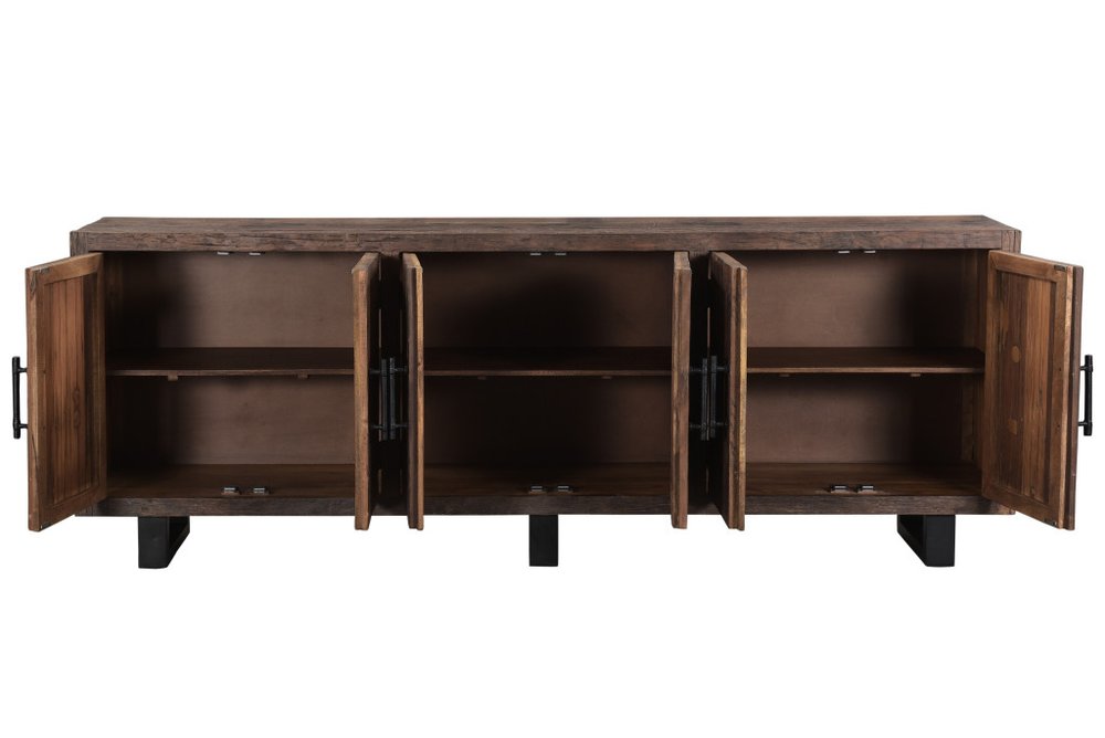 100" Dark Brown Distressed Reclaimed Wood Sideboard with Six Doors HomeRoots