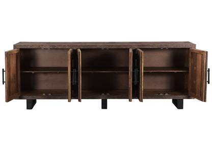 100" Dark Brown Distressed Reclaimed Wood Sideboard with Six Doors HomeRoots