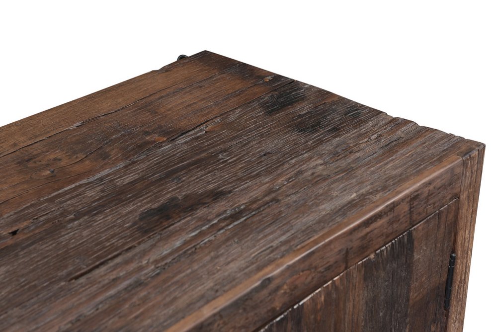 100" Dark Brown Distressed Reclaimed Wood Sideboard with Six Doors HomeRoots