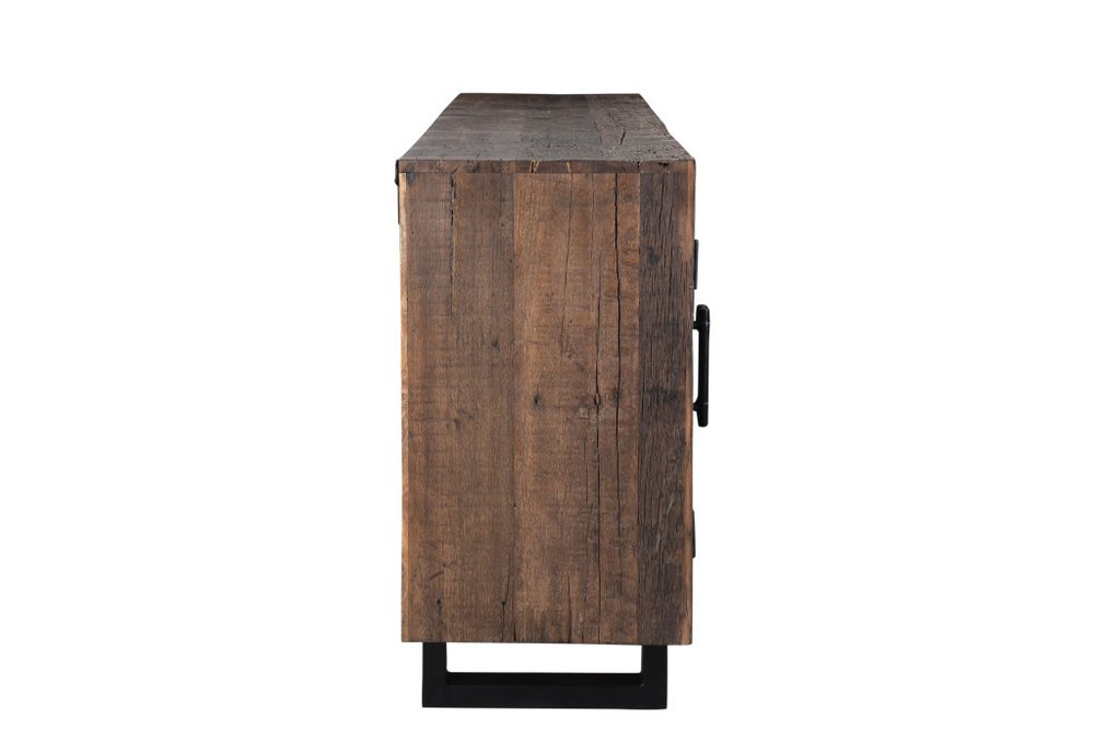 100" Dark Brown Distressed Reclaimed Wood Sideboard with Six Doors HomeRoots