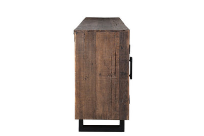 100" Dark Brown Distressed Reclaimed Wood Sideboard with Six Doors HomeRoots