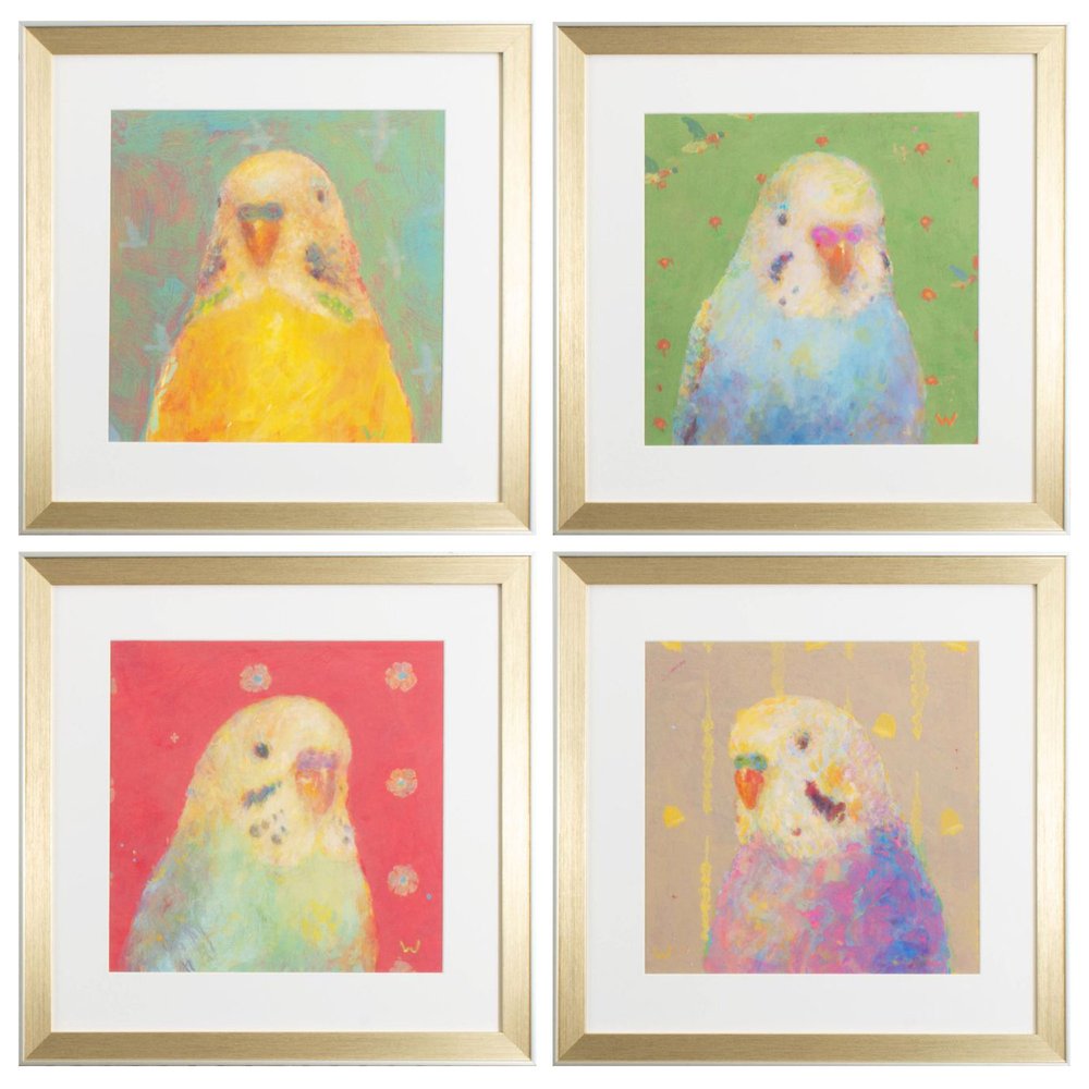 Set Of Four Colorful Bird A S/4 Gold Framed Print Wall Art HomeRoots