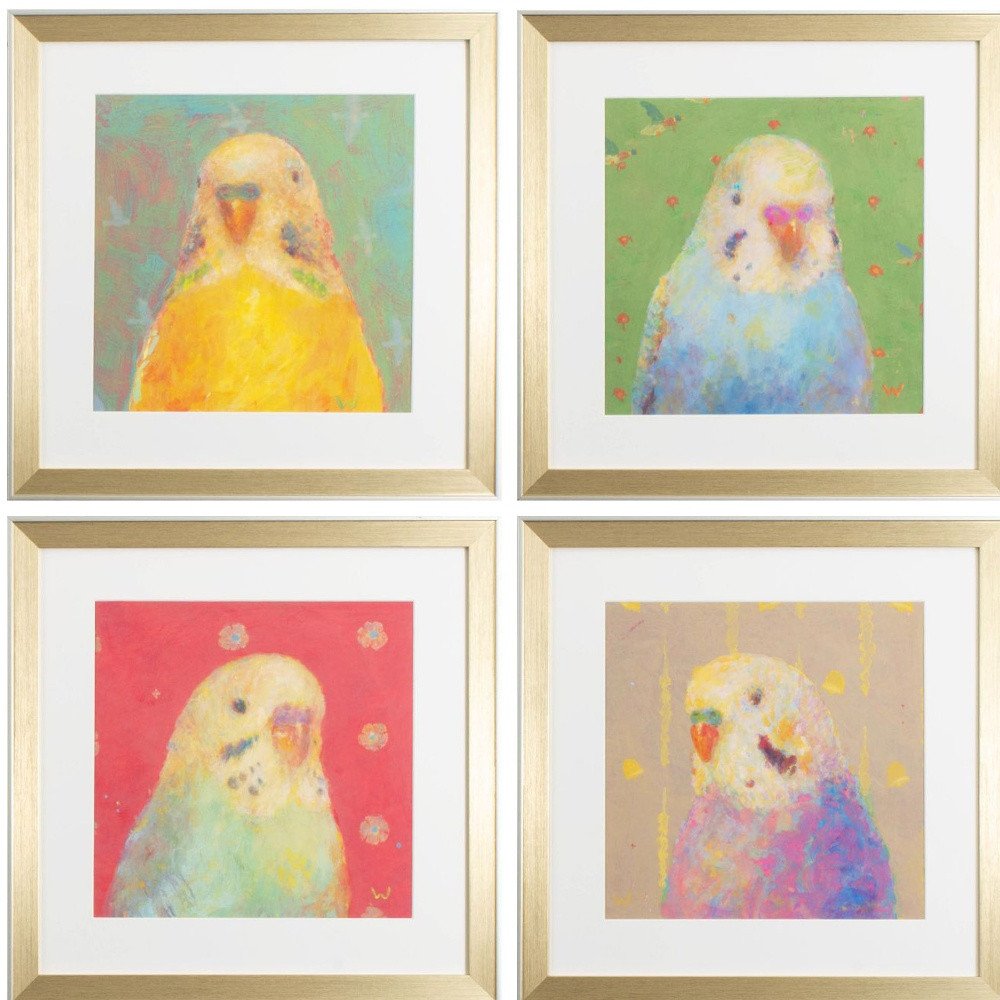 Set Of Four Colorful Bird A S/4 Gold Framed Print Wall Art HomeRoots
