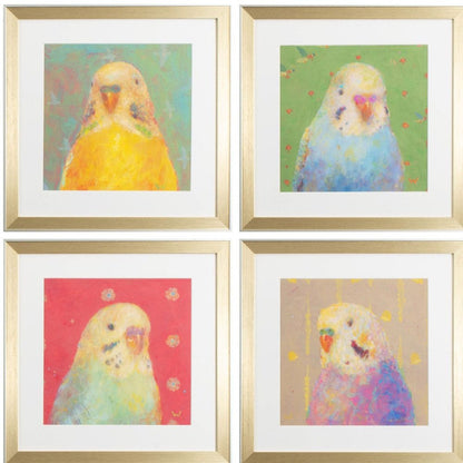 Set Of Four Colorful Bird A S/4 Gold Framed Print Wall Art HomeRoots