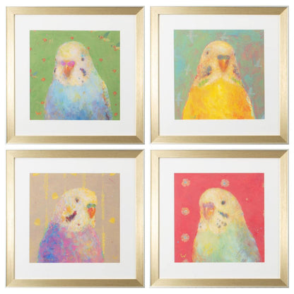 Set Of Four Colorful Bird A S/4 Gold Framed Print Wall Art HomeRoots