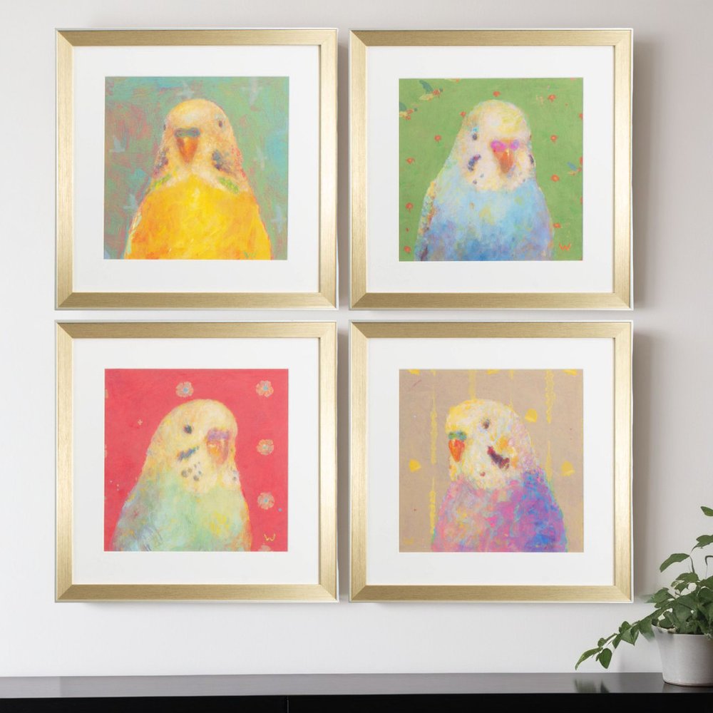 Set Of Four Colorful Bird A S/4 Gold Framed Print Wall Art HomeRoots