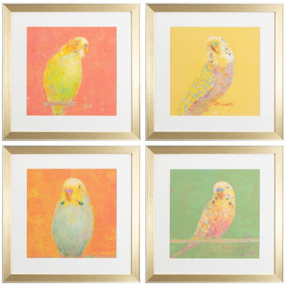 Set Of Four Colorful Bird B S/4 Gold Framed Print Wall Art HomeRoots
