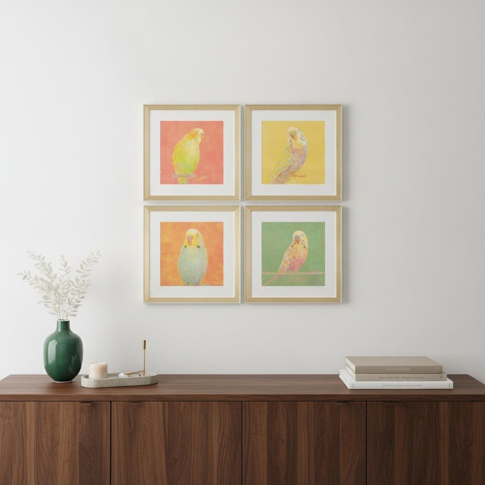 Set Of Four Colorful Bird B S/4 Gold Framed Print Wall Art HomeRoots