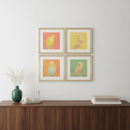 Set Of Four Colorful Bird B S/4 Gold Framed Print Wall Art HomeRoots