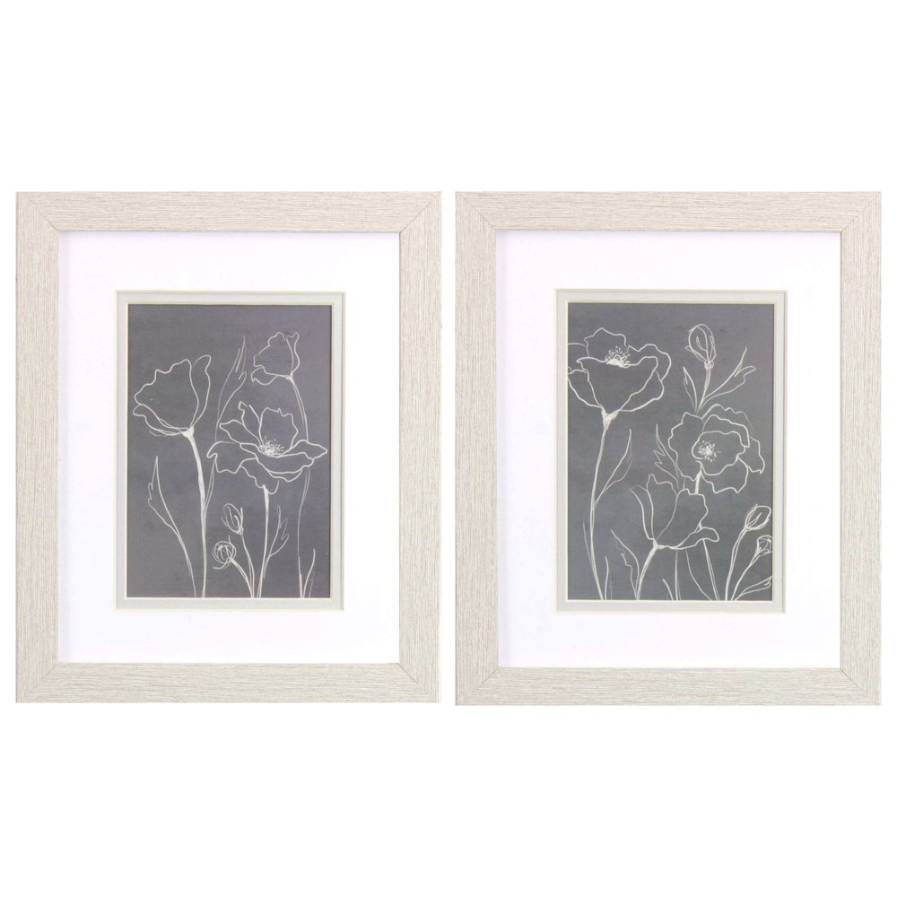 Set Of Two Gray Poppies Sketch White Framed Print Wall Art HomeRoots