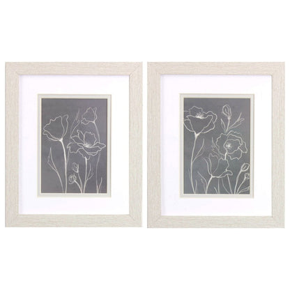 Set Of Two Gray Poppies Sketch White Framed Print Wall Art HomeRoots