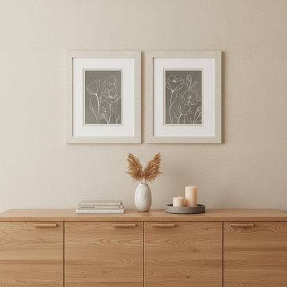 Set Of Two Gray Poppies Sketch White Framed Print Wall Art HomeRoots