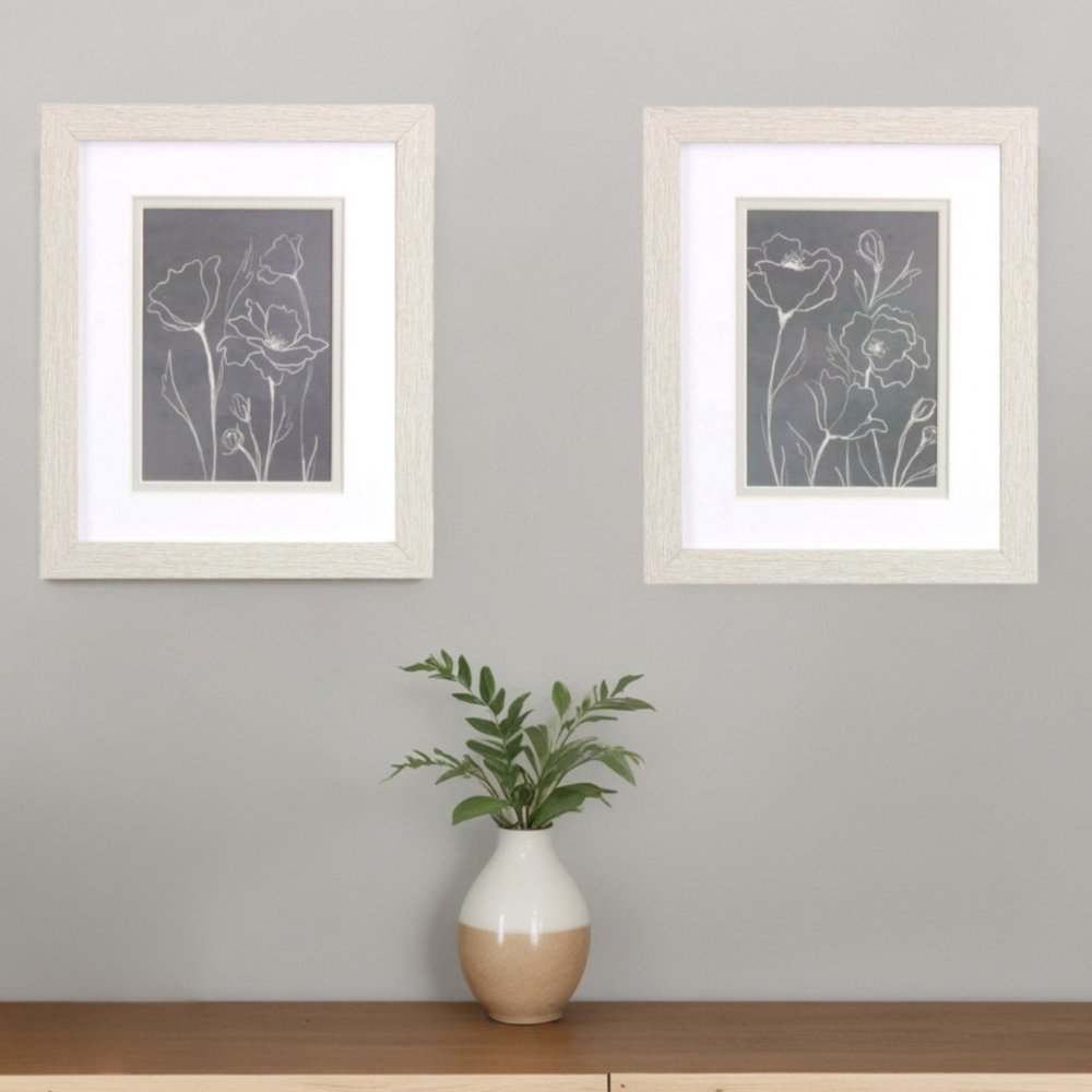 Set Of Two Gray Poppies Sketch White Framed Print Wall Art HomeRoots
