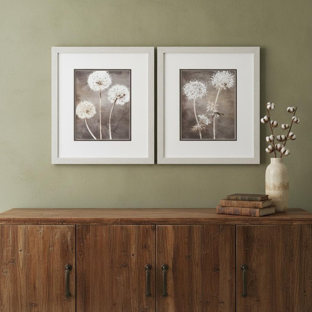 Set Of Two Dandelion White Framed Print Wall Art HomeRoots