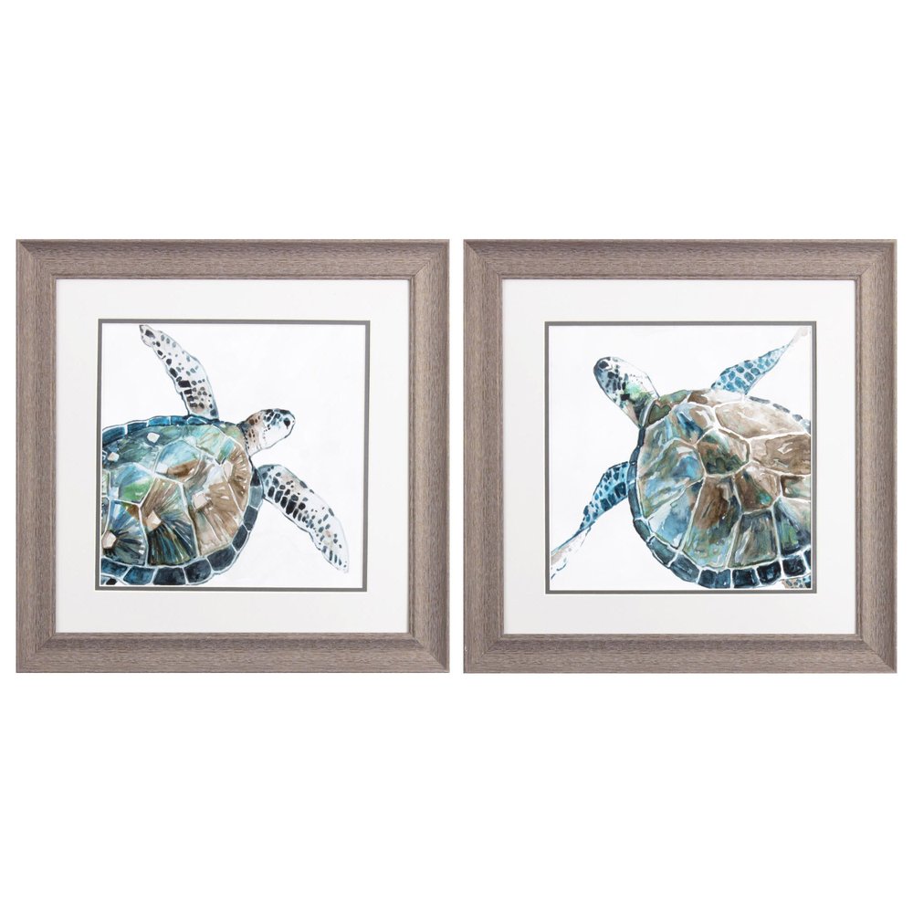 Set Of Two Neutral Sea Turtle Brown Framed Print Wall Art HomeRoots