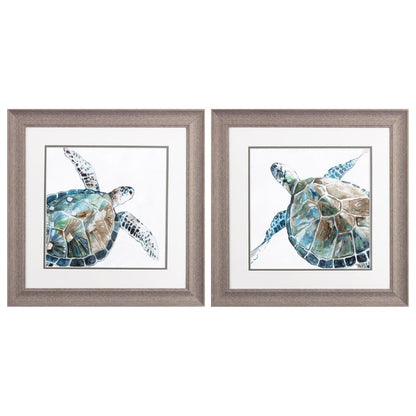 Set Of Two Neutral Sea Turtle Brown Framed Print Wall Art HomeRoots