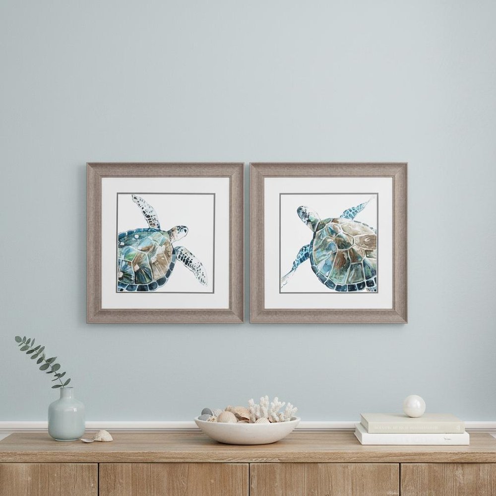 Set Of Two Neutral Sea Turtle Brown Framed Print Wall Art HomeRoots