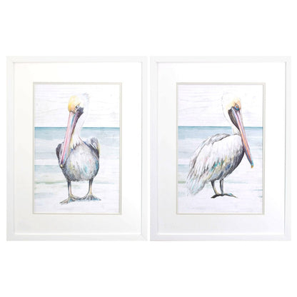 Set Of Two Pelican on the Shore White Framed Print Wall Art HomeRoots