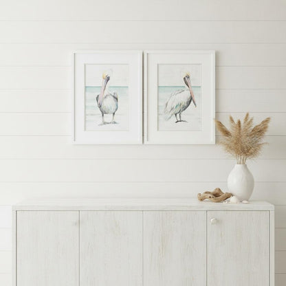 Set Of Two Pelican on the Shore White Framed Print Wall Art HomeRoots