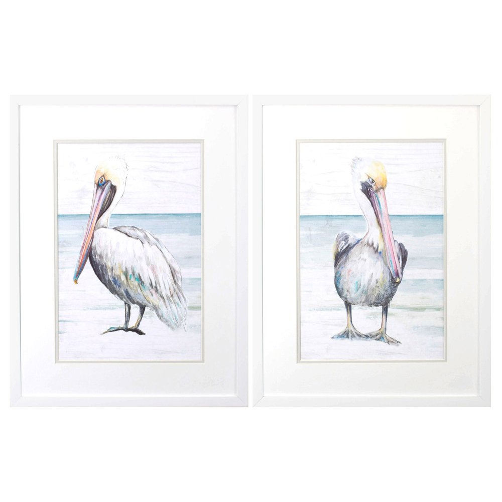 Set Of Two Pelican on the Shore White Framed Print Wall Art HomeRoots