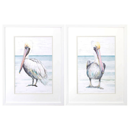 Set Of Two Pelican on the Shore White Framed Print Wall Art HomeRoots