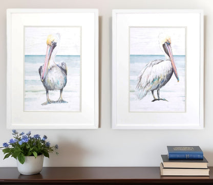 Set Of Two Pelican on the Shore White Framed Print Wall Art HomeRoots