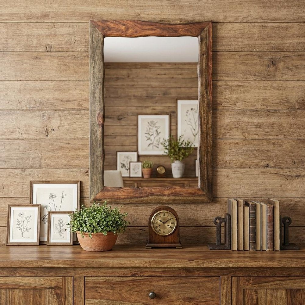 44" Dark Brown Solid Wood Framed Accent Mirror HomeRoots